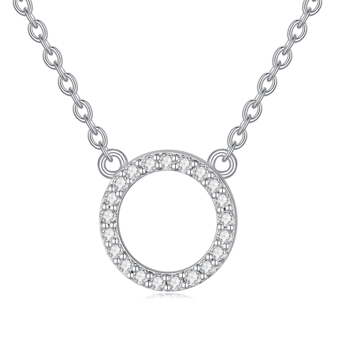 Sterling Silver Diamond Round Necklace for Women-1