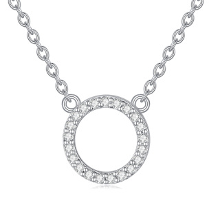 Sterling Silver Diamond Round Necklace for Women-6