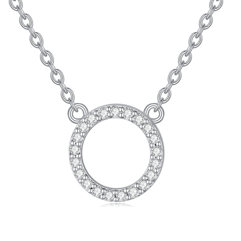 Sterling Silver Diamond Round Necklace for Women-10