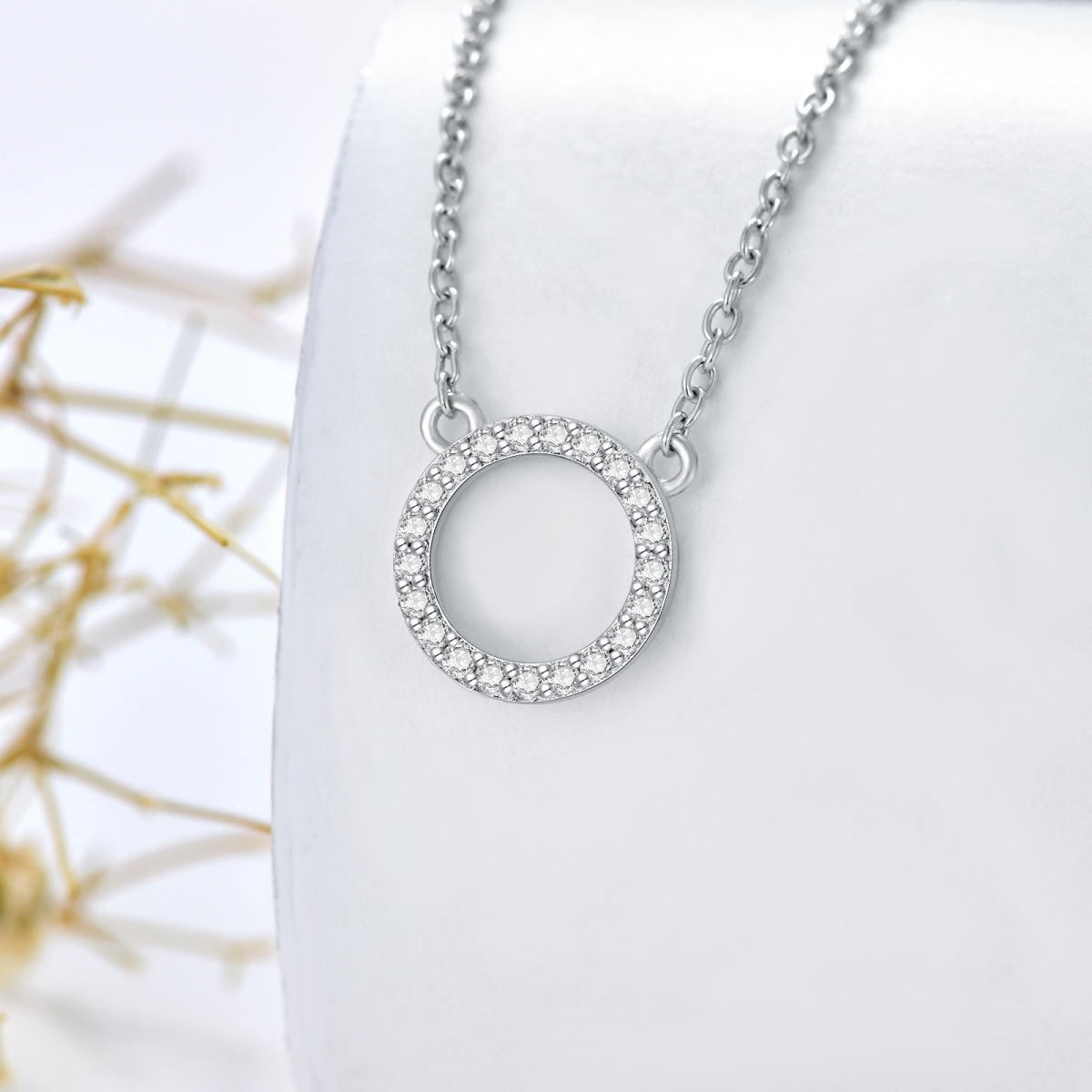 14K White Gold Diamond Round Necklace for Women-3