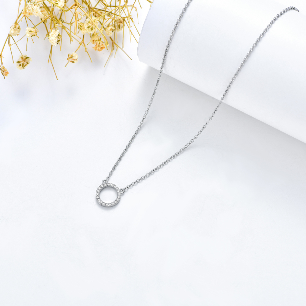 Sterling Zilveren Diamant Ronde Ketting voor Vrouwen-4