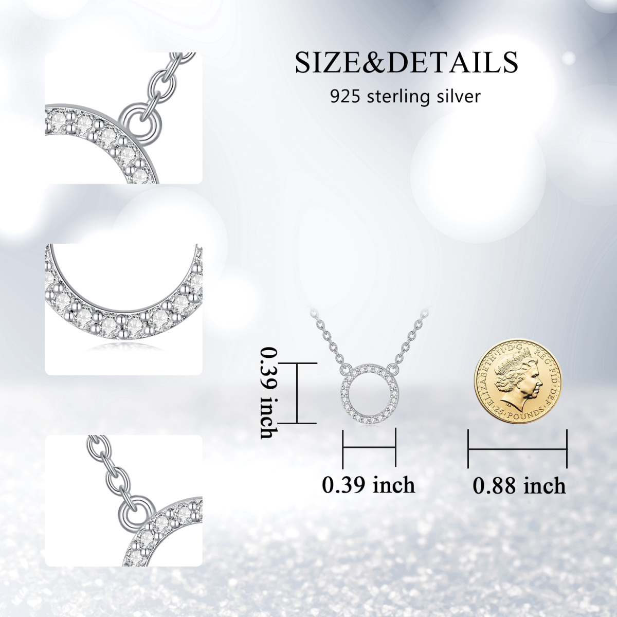 Sterling Zilveren Diamant Ronde Ketting voor Vrouwen-5