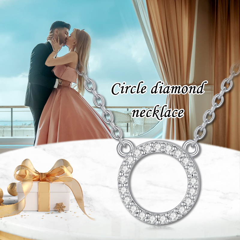 Srebrny naszyjnik z diamentami i okrągłym wzorem dla kobiet-6