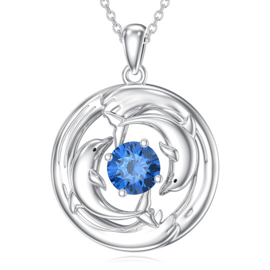 9K White Gold Cubic Zirconia Dolphin Pendant Necklace