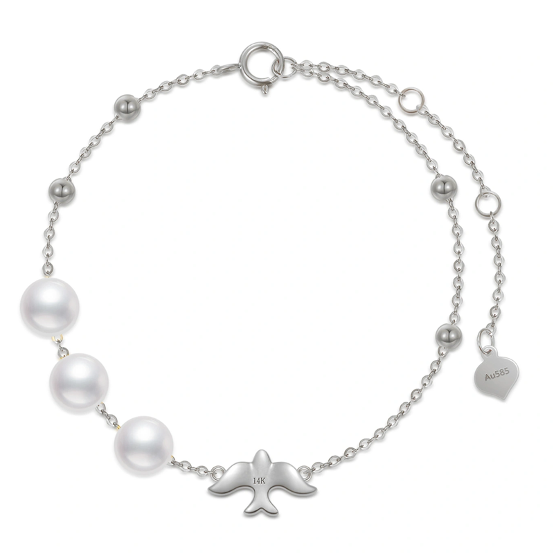 14K White Gold Dove & Bead Charm Bracelet-2