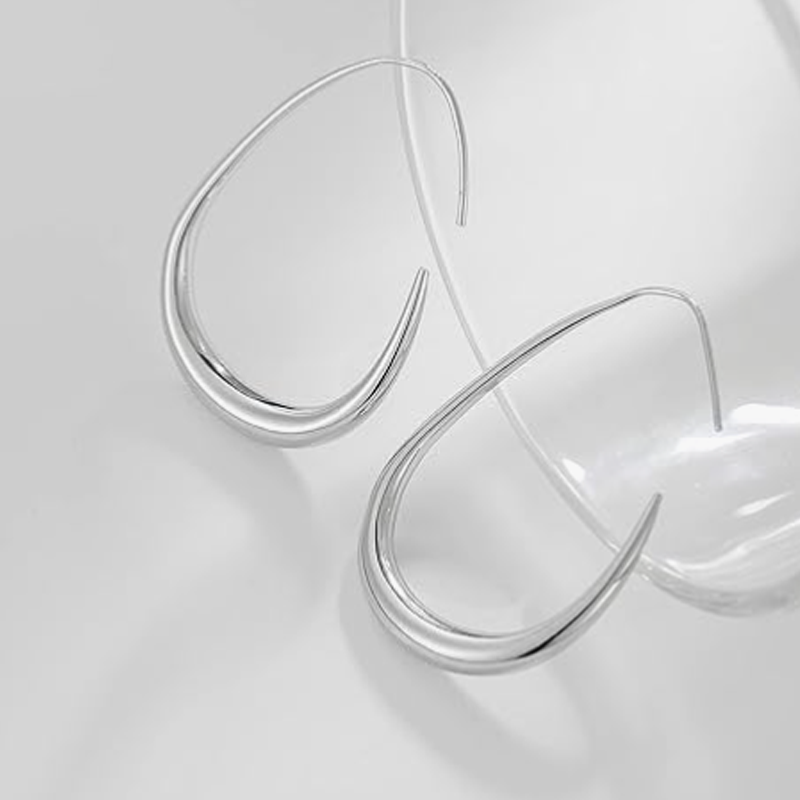 أقراط دائرية من الذهب الأبيض عيار 14 قيراطًا للنساء-4