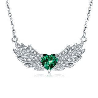 Sterling Silver Emerald Angel Wing Pendant Necklace-18