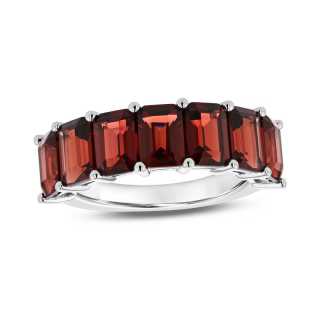 14K White Gold 0.7 CT. T.W. Emerald-Cut Garnet Seven Stone Custom Anniversary Band-22