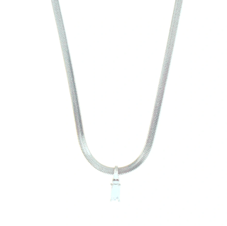 14K White Gold Emerald Cut Gemstone Herringbone Necklace-6