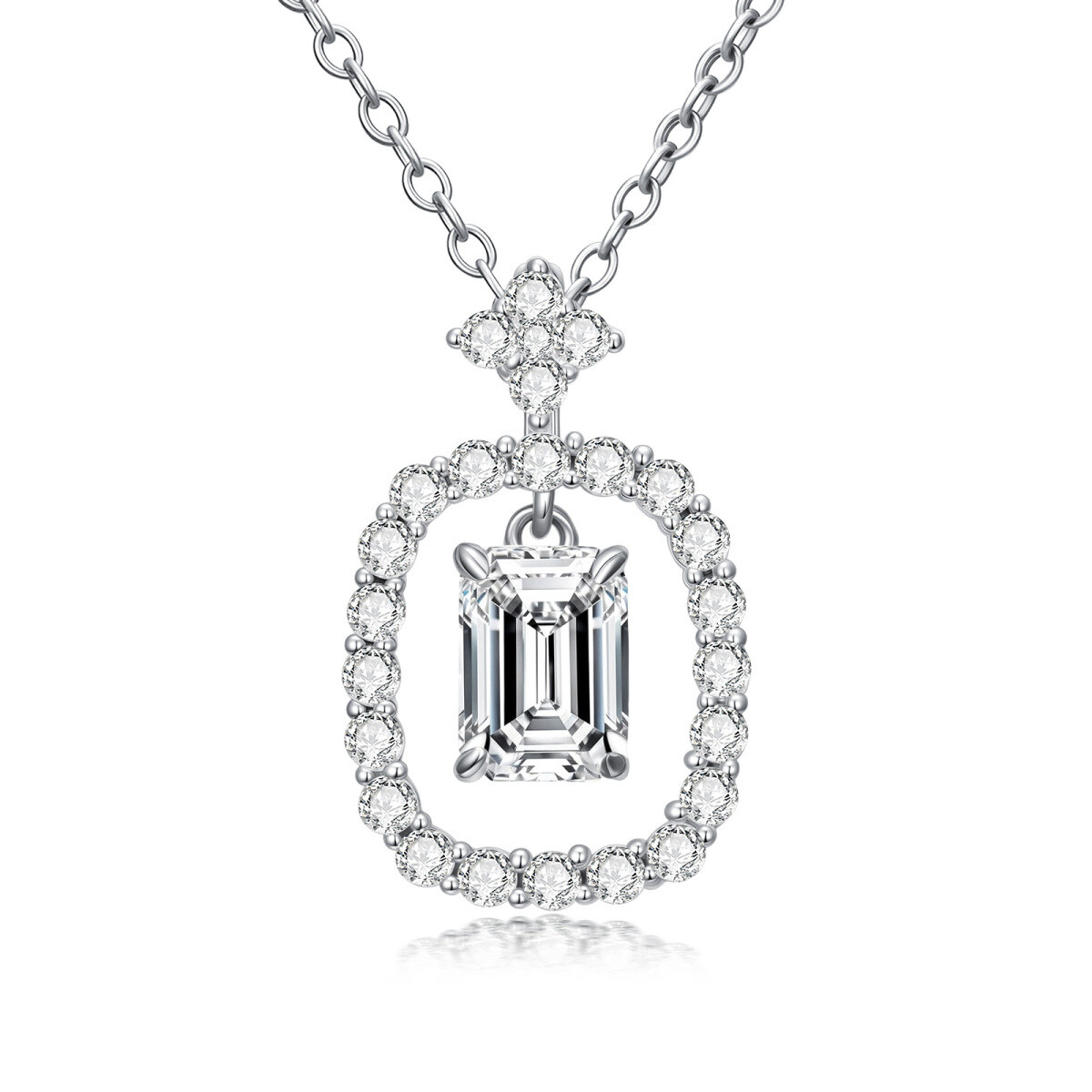 10K White Gold Emerald Cut Moissanite Pendant Necklace-1
