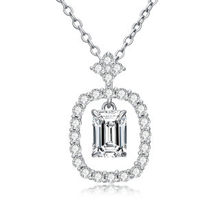 10K White Gold Emerald Cut Moissanite Pendant Necklace-6