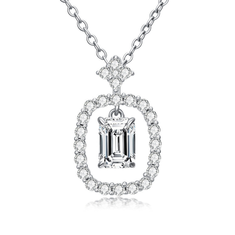 10K White Gold Emerald Cut Moissanite Pendant Necklace-19