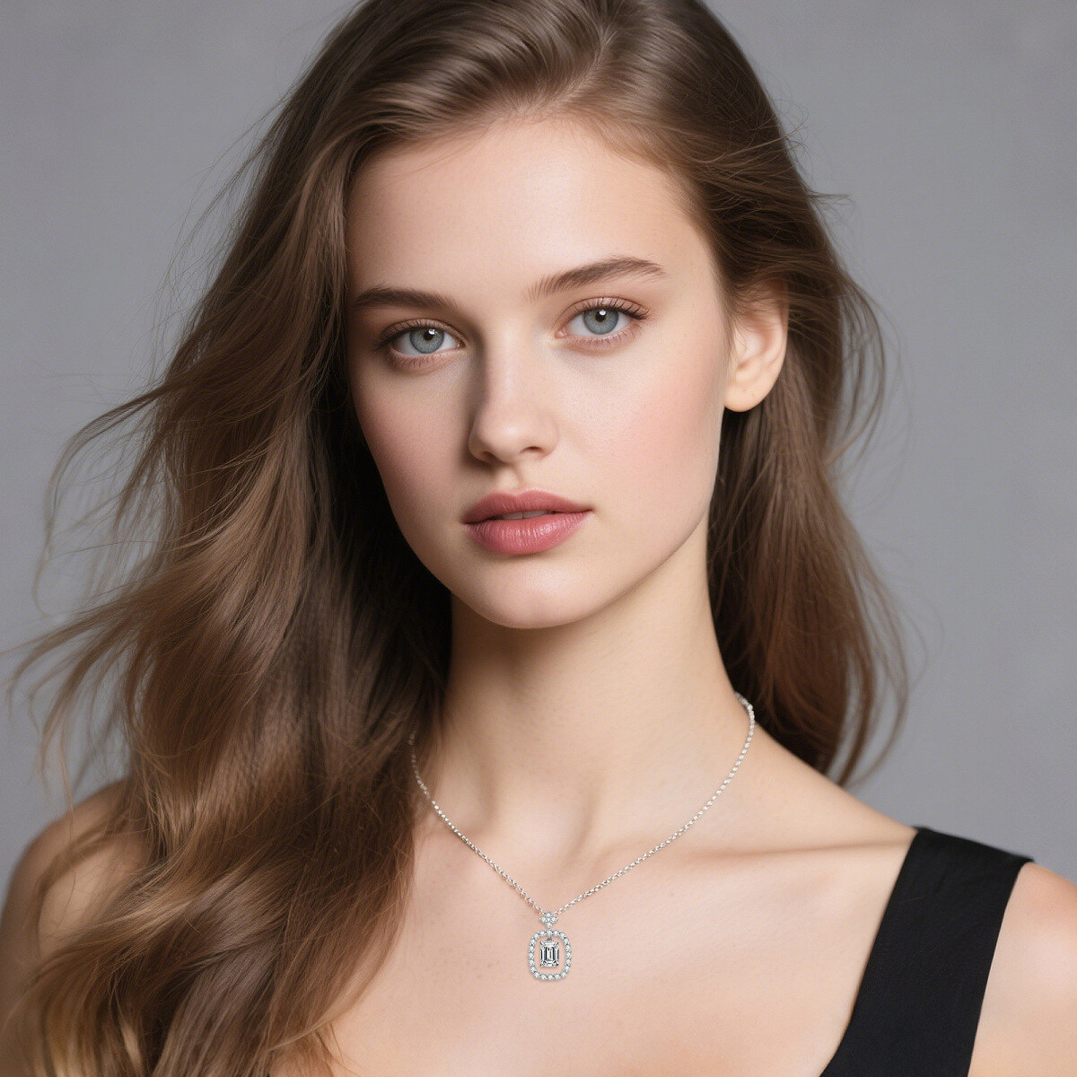 10K White Gold Emerald Cut Moissanite Pendant Necklace-2