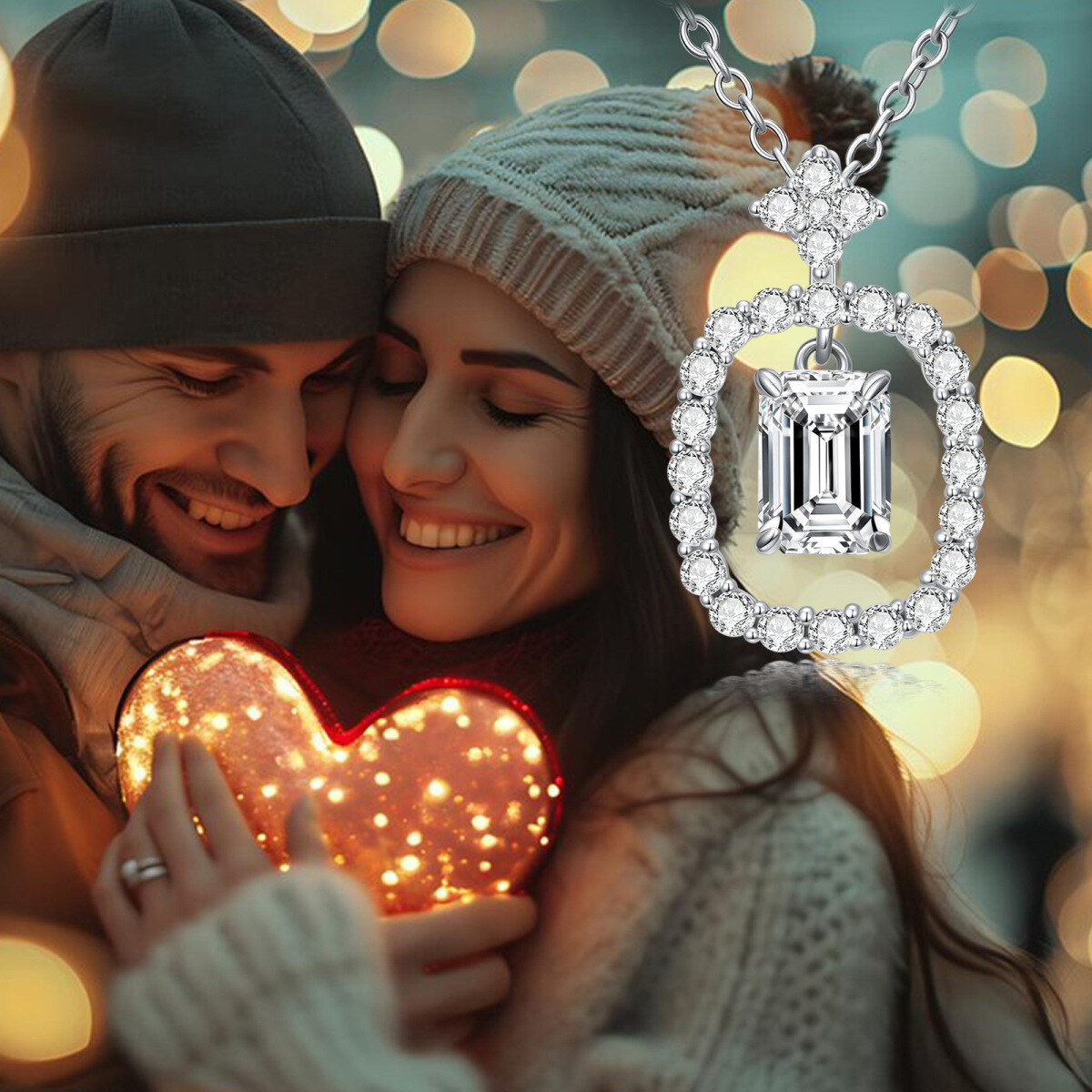 10K White Gold Emerald Cut Moissanite Pendant Necklace-5