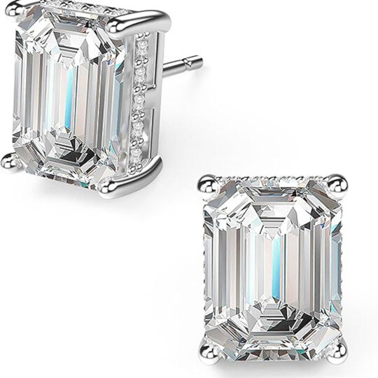 10K White Gold Emerald Cut Moissanite Stud Earrings