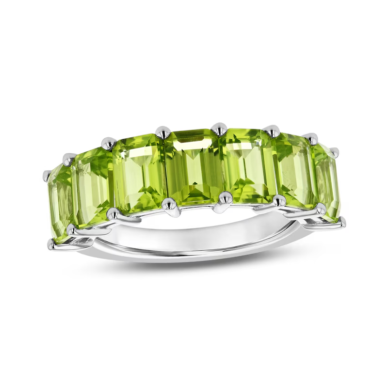 10K White Gold 0.7 CT. T.W. Emerald Cut Gemstone Seven Stone Custom Anniversary Band-1
