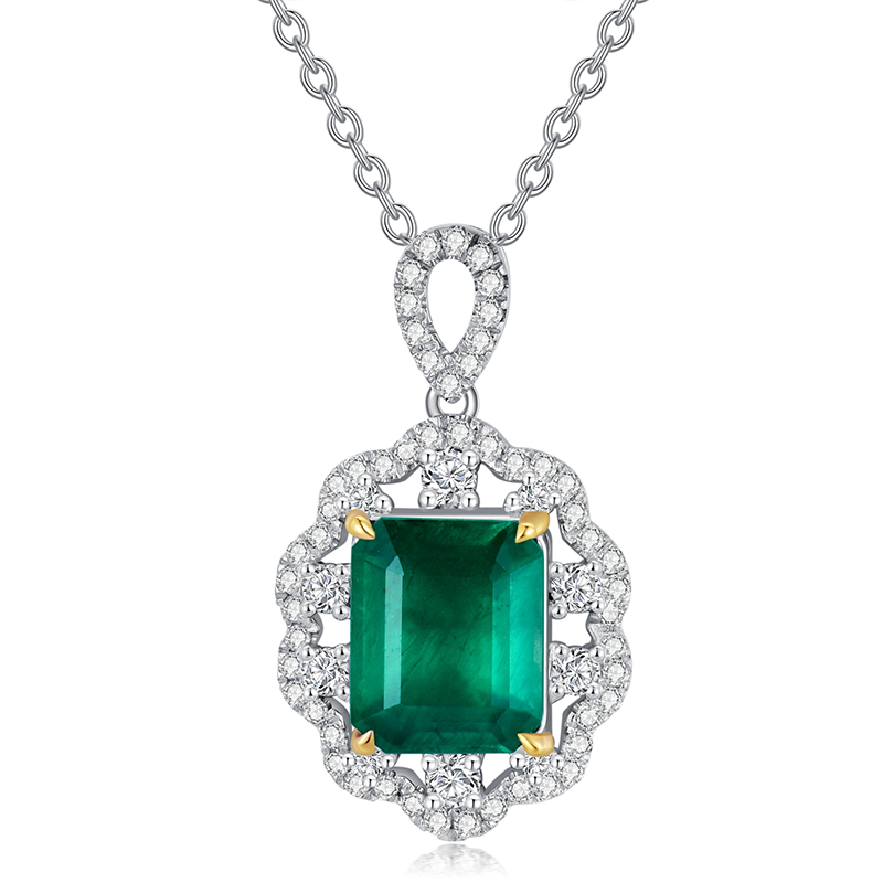 14K White Gold Emerald Pendant Necklace-2