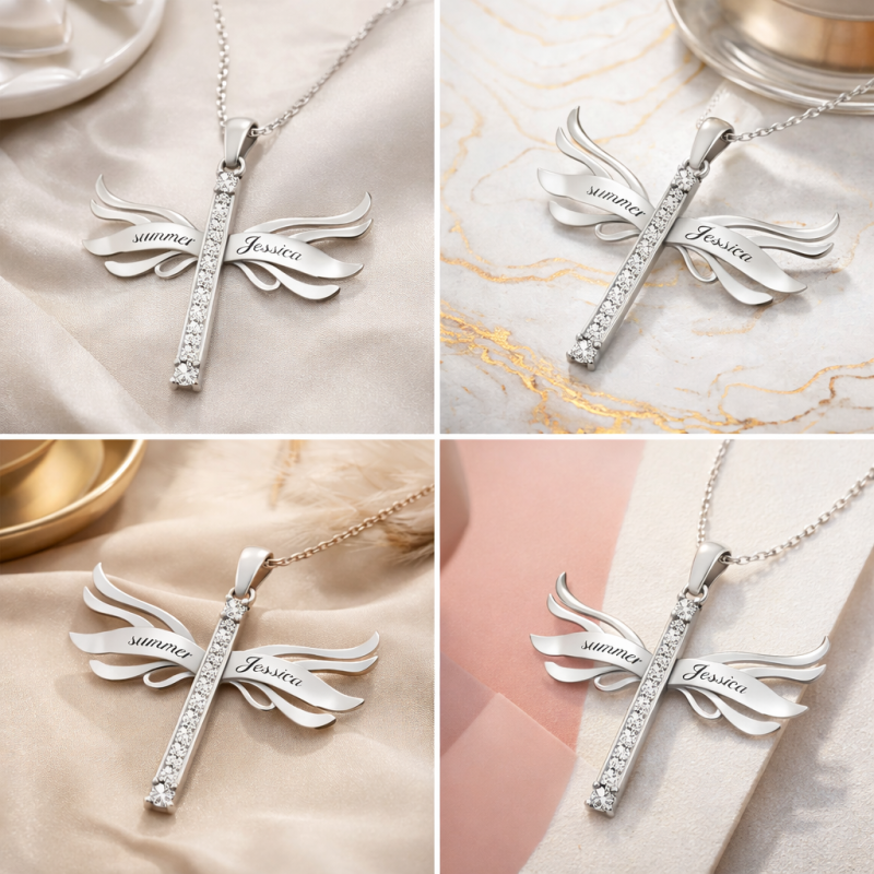 Collier pendentif croix en or rose 10 carats avec zircon cubique personnalisable-3