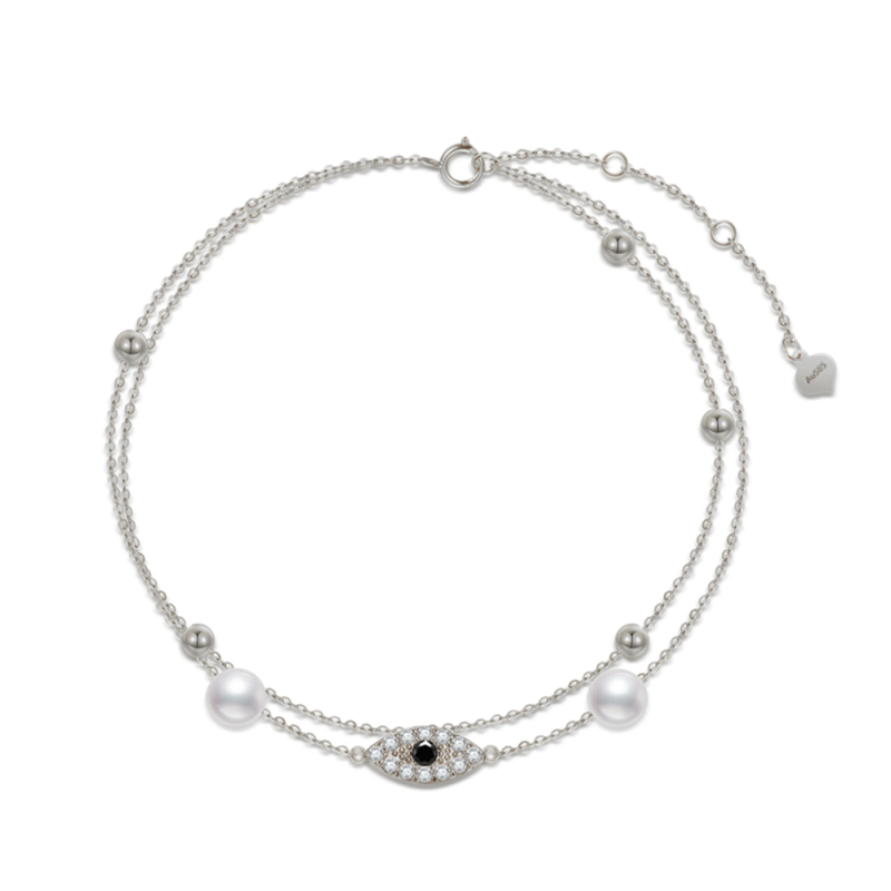 Pulsera con dije de ojo malvado de circonita cúbica en oro blanco de 10 quilates-3