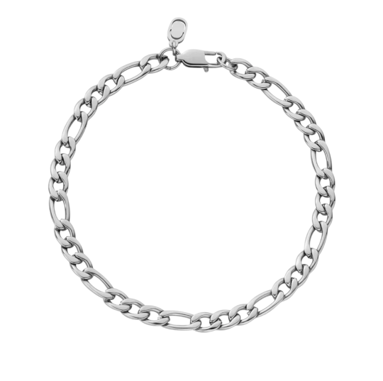 10K White Gold Figaro Link Bracelet for Men 5mm
