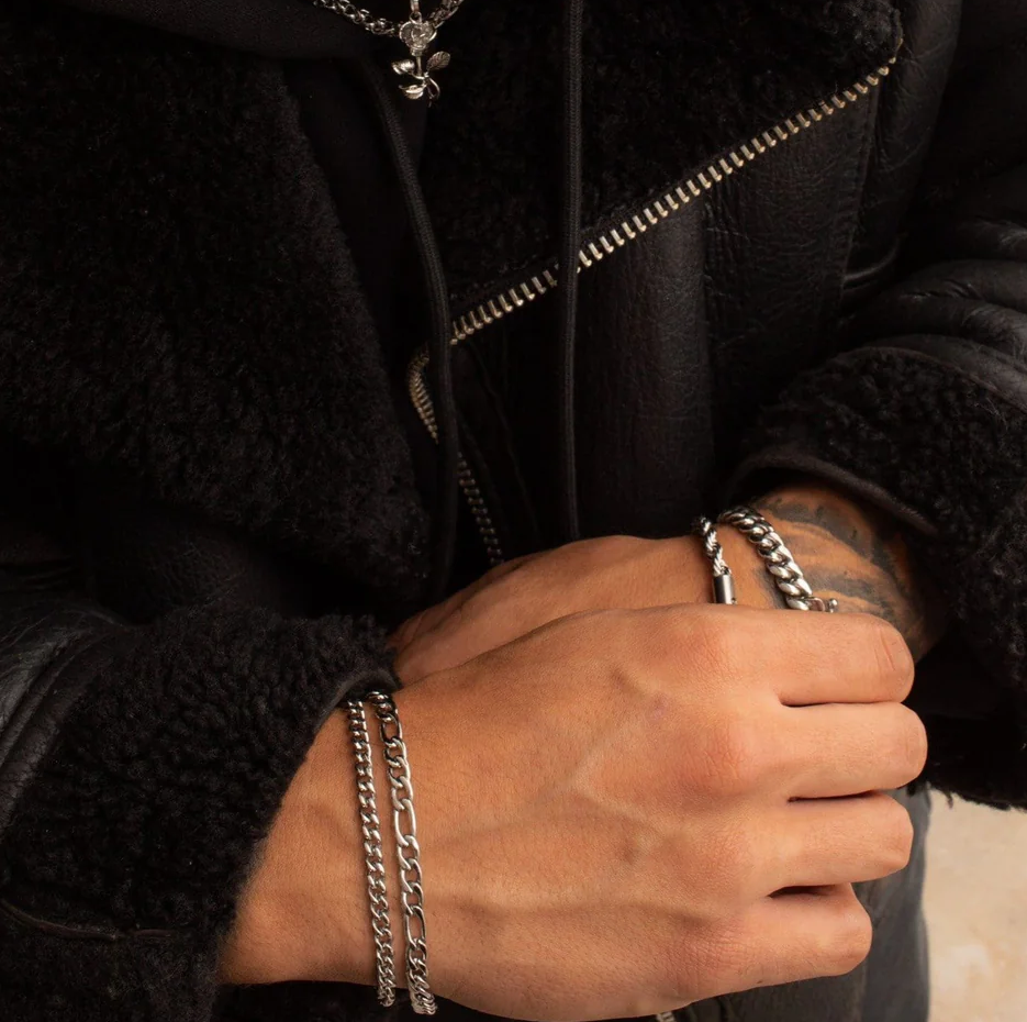 Sterling Silver Figaro Link Bracelet for Men 5mm-2