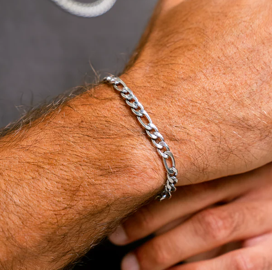 Sterling Silver Figaro Link Bracelet for Men 5mm-3