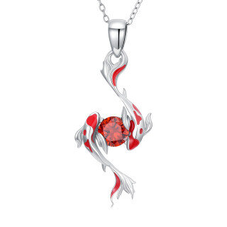 9K White Gold Cubic Zirconia Fish Pendant Necklace-1