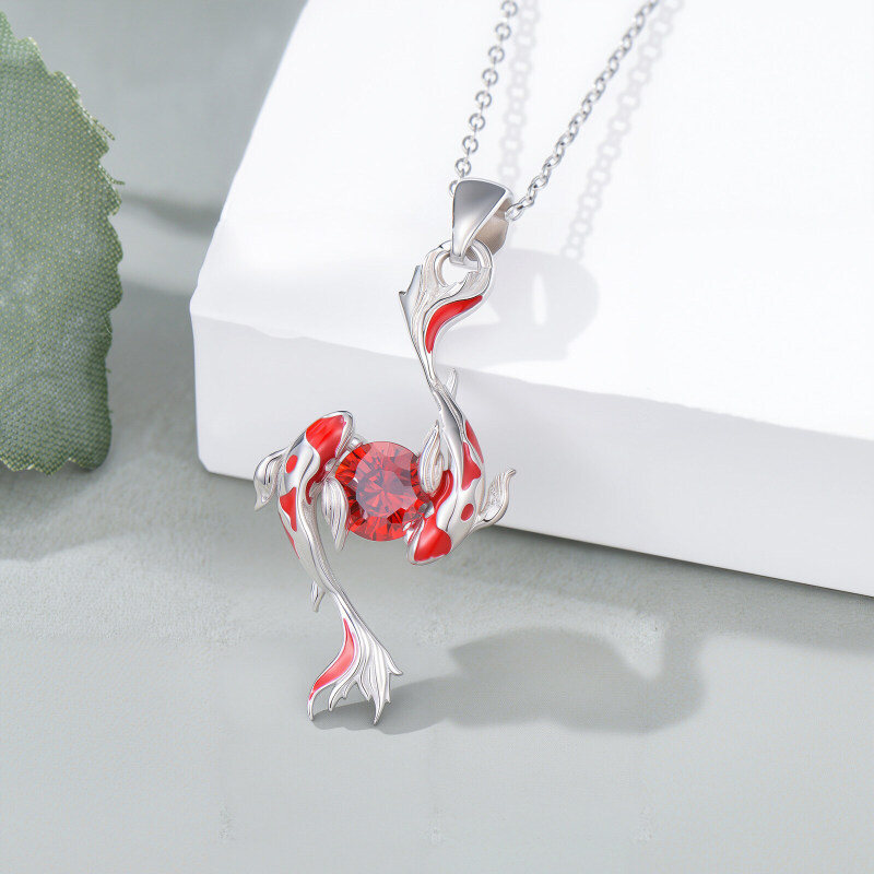 18K White Gold Cubic Zirconia Fish Pendant Necklace-5