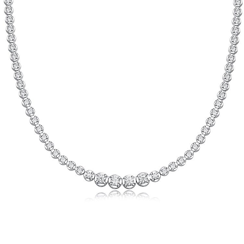 Collier chaîne tennis en or blanc 14 carats avec quatre diamants de 0,3 carat et 1,2 carat de synthèse-1