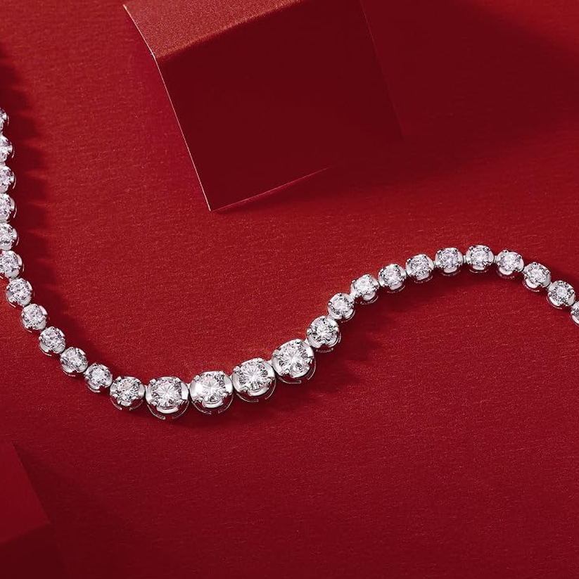 Collier chaîne tennis en or blanc 14 carats avec quatre diamants de 0,3 carat et 1,2 carat de synthèse-3