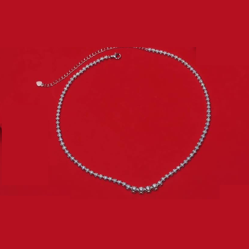Collier chaîne tennis en or blanc 14 carats avec quatre diamants de 0,3 carat et 1,2 carat de synthèse-4