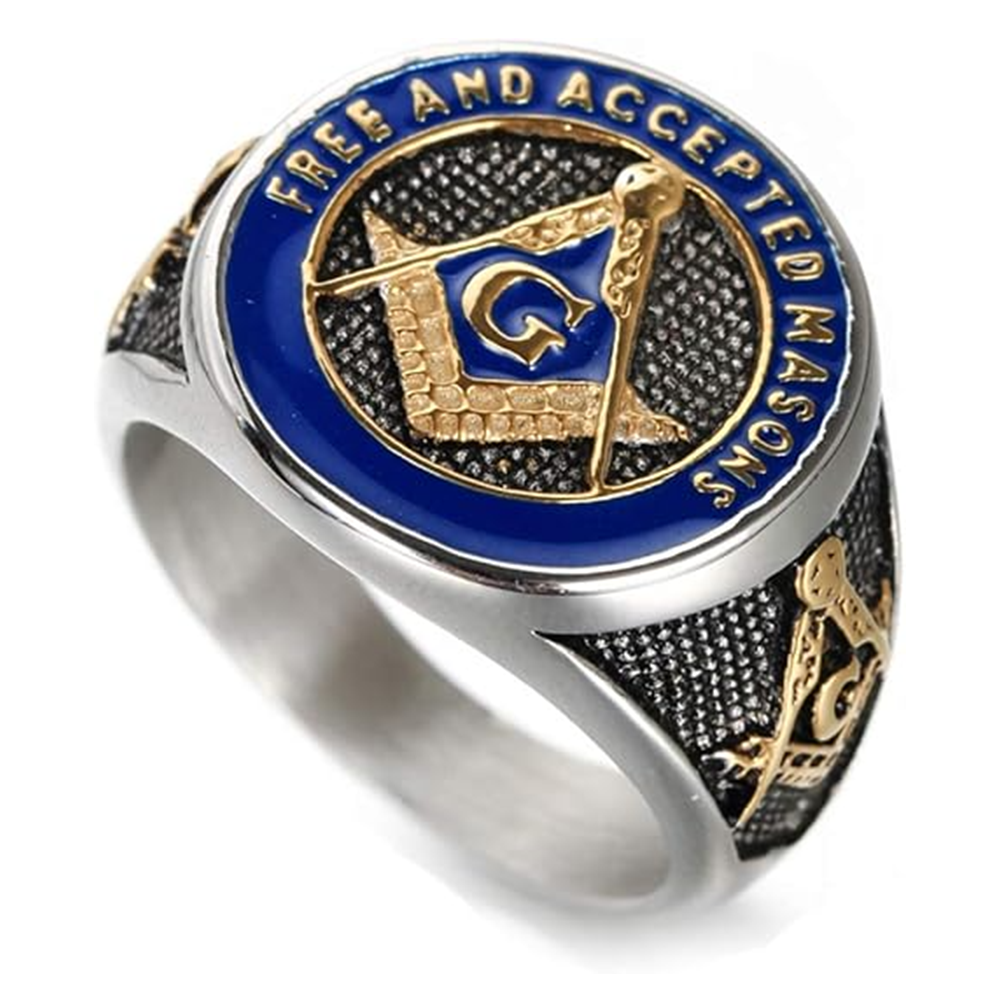 14K White Gold Freemason Signet Ring for Men-1
