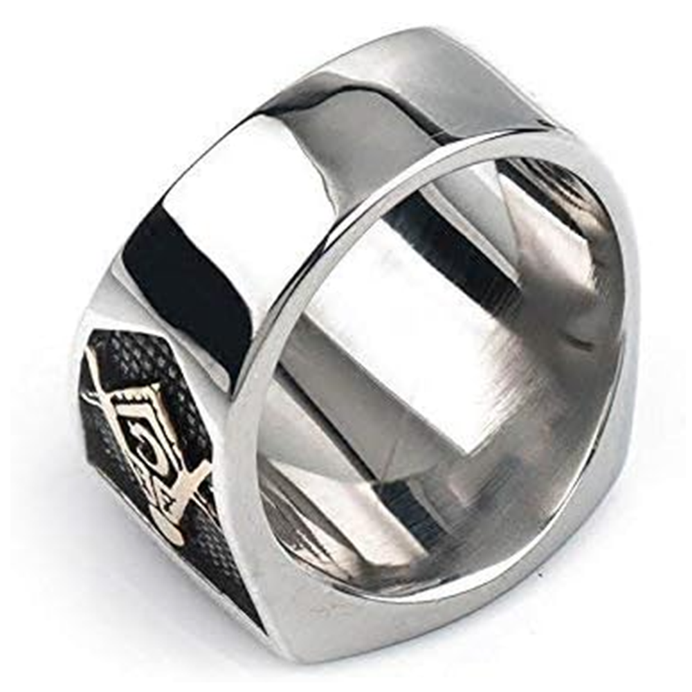 Anillo de sello masónico de oro blanco de 14 quilates para hombre-3