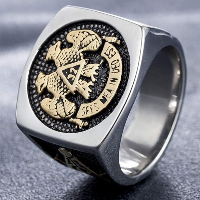 Anillo de sello masónico de plata de ley para hombre-4