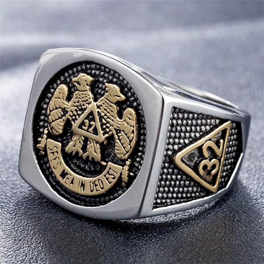 Anillo de sello masónico de oro blanco de 14 quilates para hombre-6