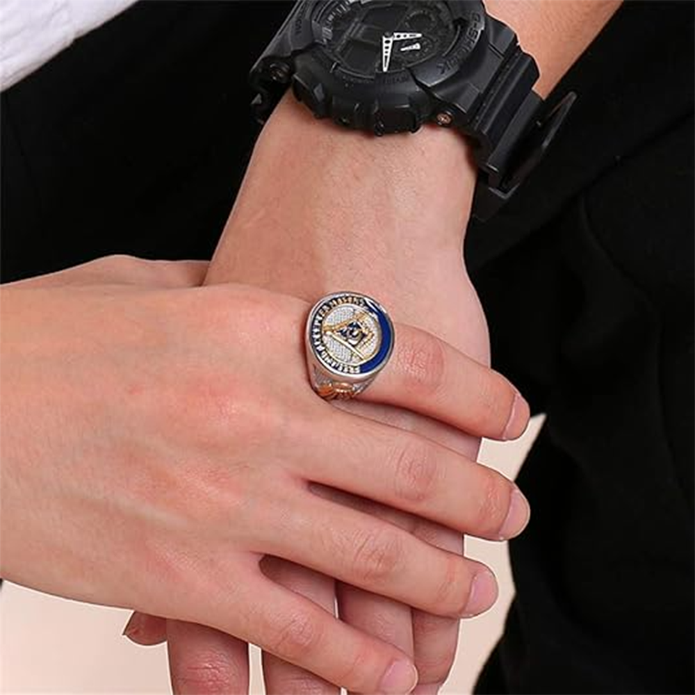 10K Gold Freemason Signet Ring for Men-2