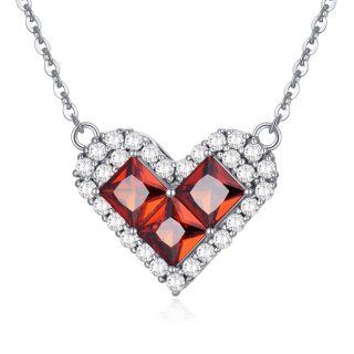 14K White Gold Garnet Heart Pendant Necklace-4