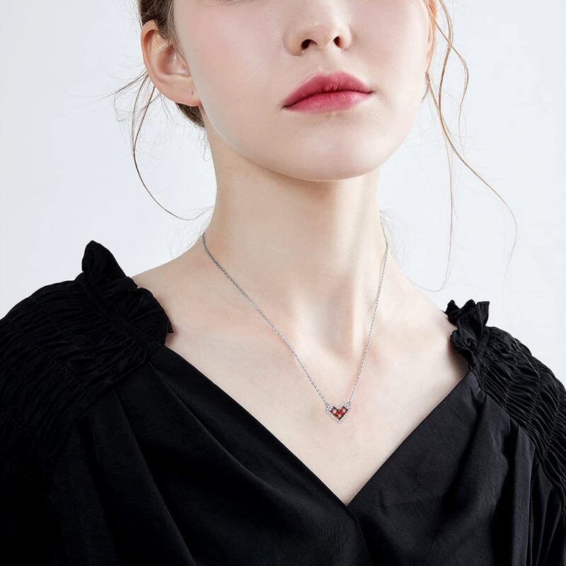 14K White Gold Garnet Heart Pendant Necklace-2