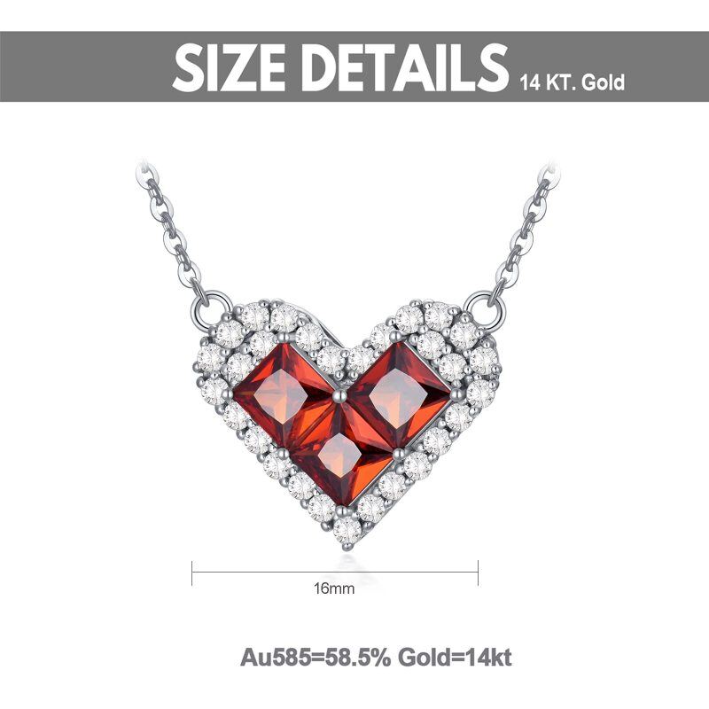 14K White Gold Garnet Heart Pendant Necklace-3