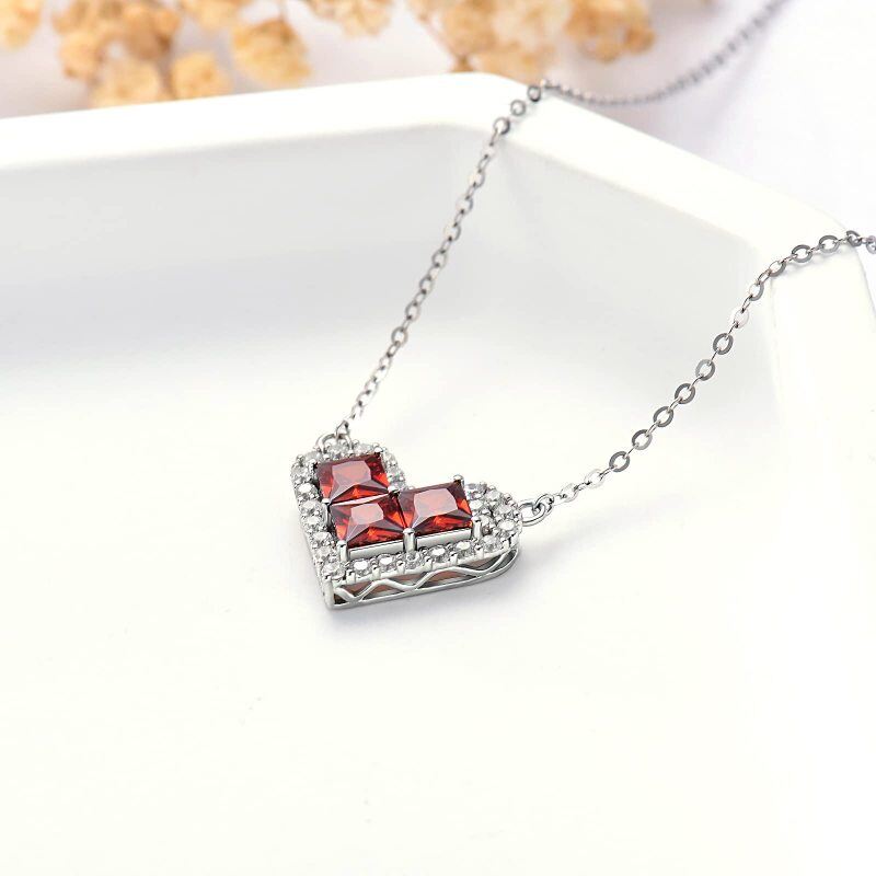 14K White Gold Garnet Heart Pendant Necklace-4