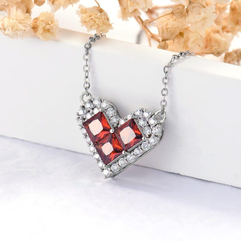 14K White Gold Garnet Heart Pendant Necklace-5