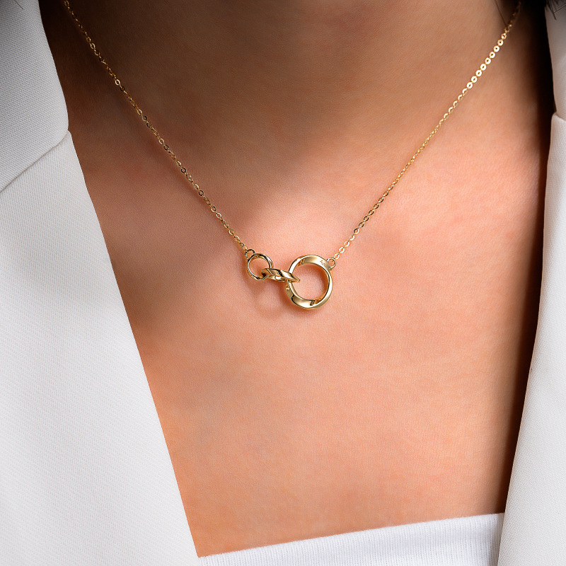 Collar con colgante circular de anillo generacional de oro de 10 quilates-2