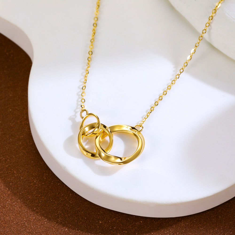 10K Gold Generation Ring Circle Pendant Necklace-3