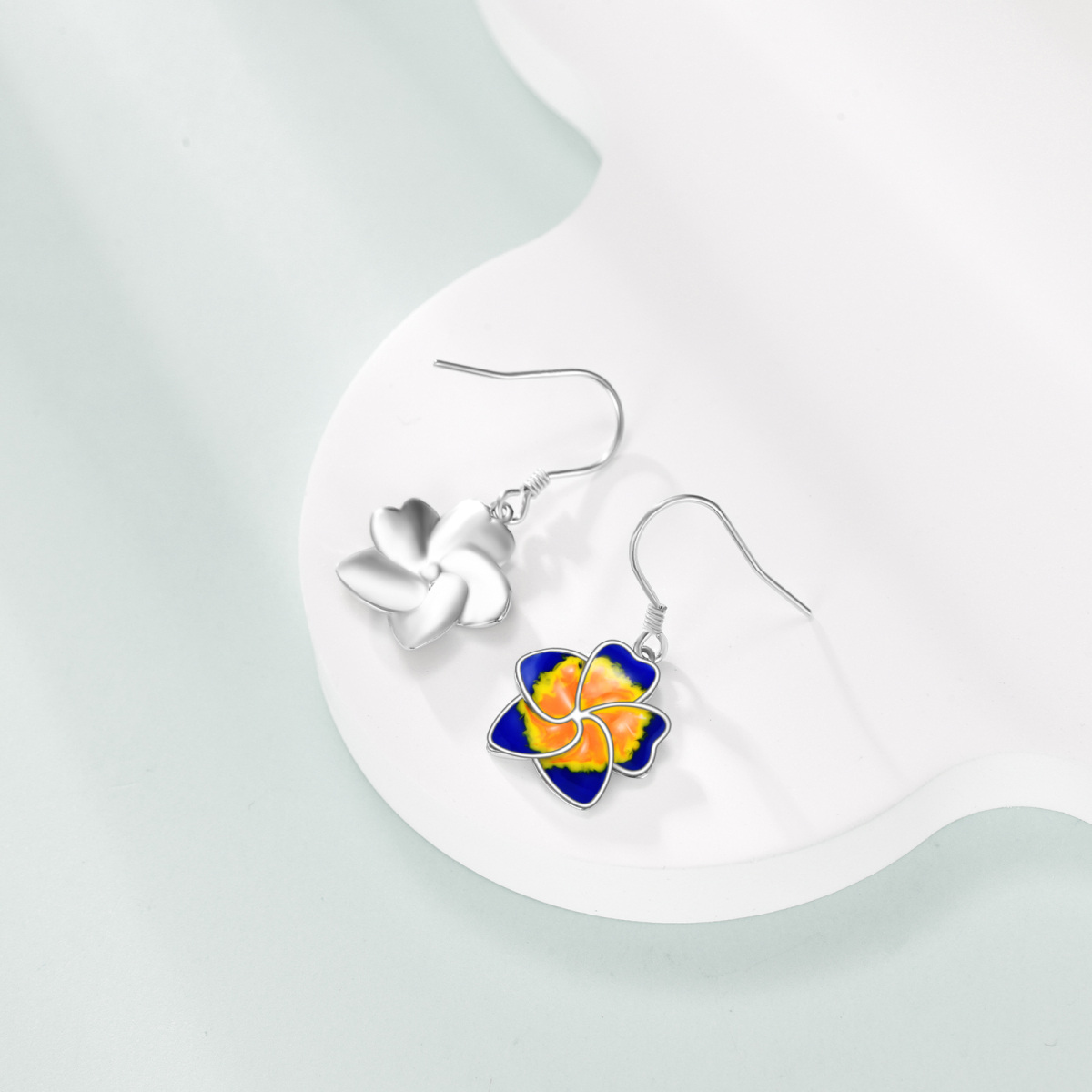 14K White Gold Hawaiian Drop Earrings-4