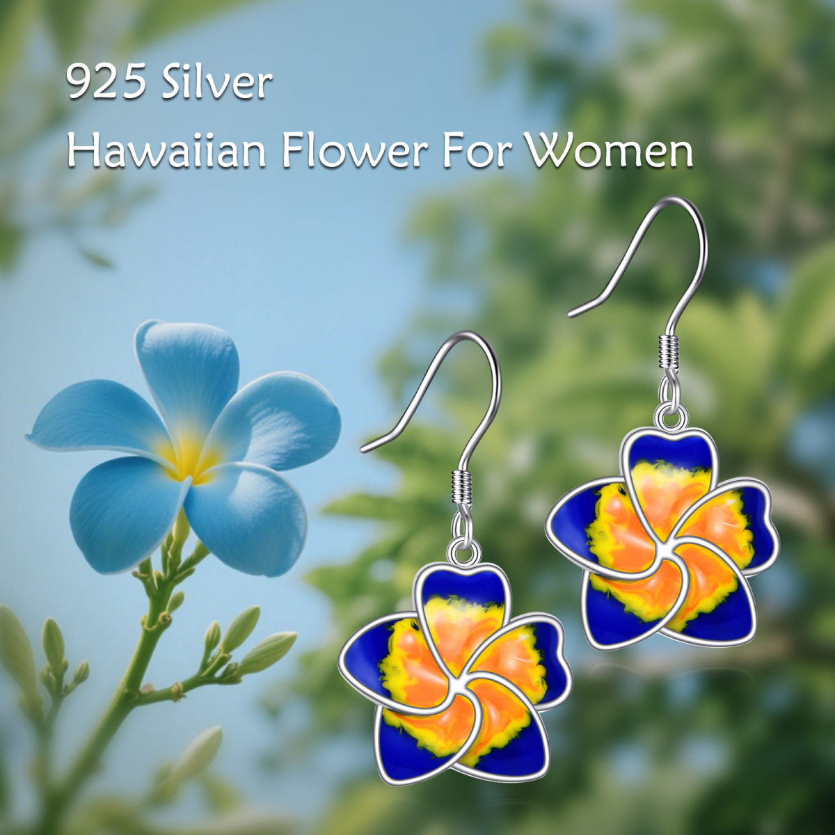 14K White Gold Hawaiian Drop Earrings-6