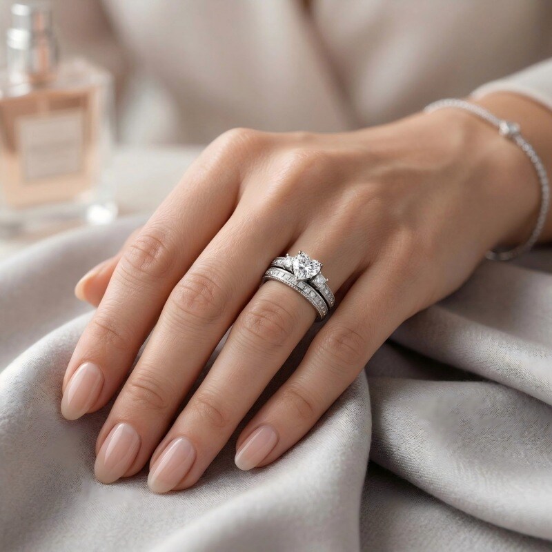 14K White Gold Heart Cut Moissanite Bridal Set-2