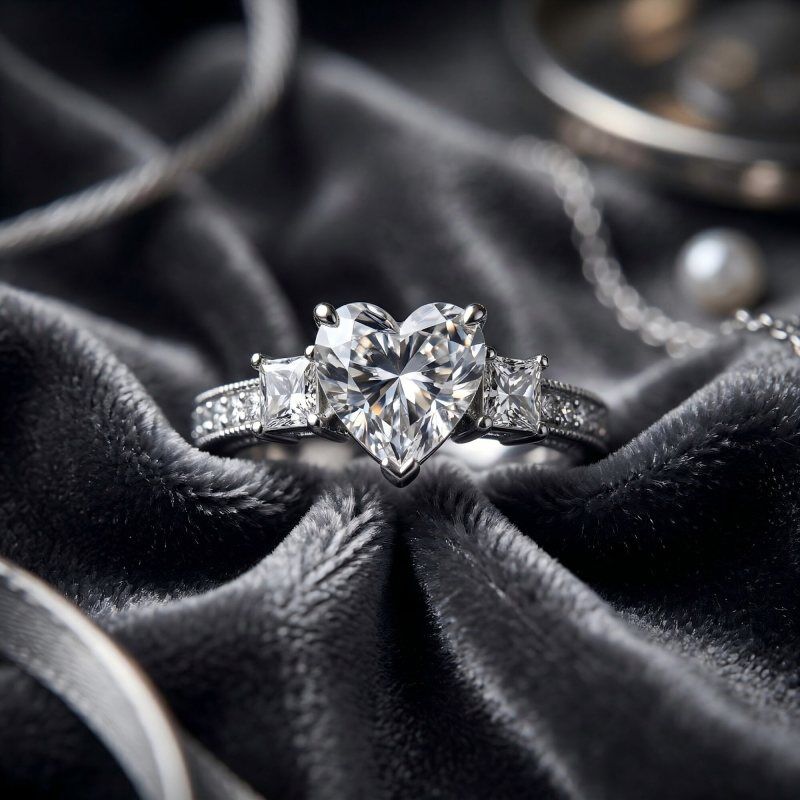 14K White Gold Heart Cut Moissanite Bridal Set-4