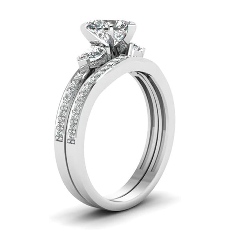 Ensemble de bijoux de mariage en moissanite taillée en cœur en or blanc 14K-4
