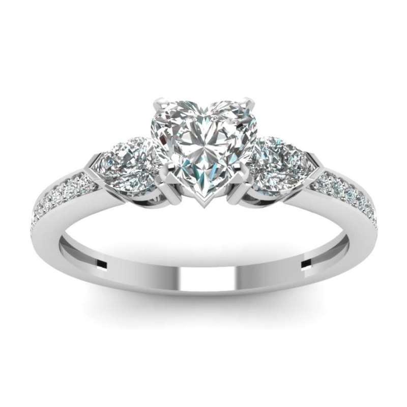Ensemble de bijoux de mariage en moissanite taillée en cœur en or blanc 14K-5