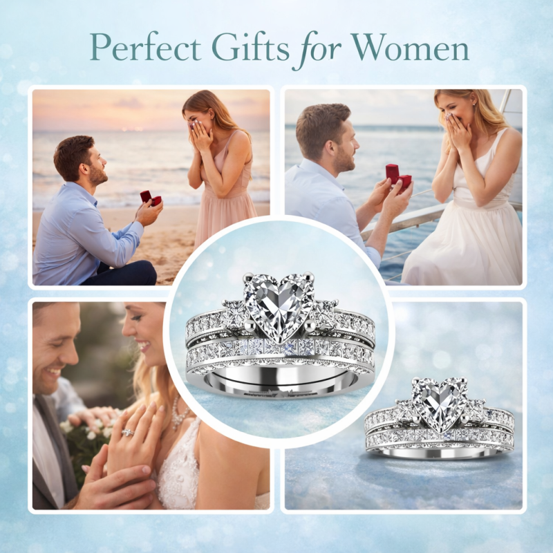 14K White Gold Heart Cut Moissanite Bridal Set-5